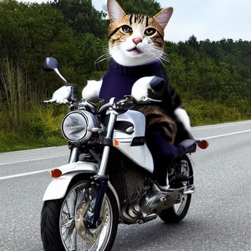 Image similar to A cat riding a motorcycle