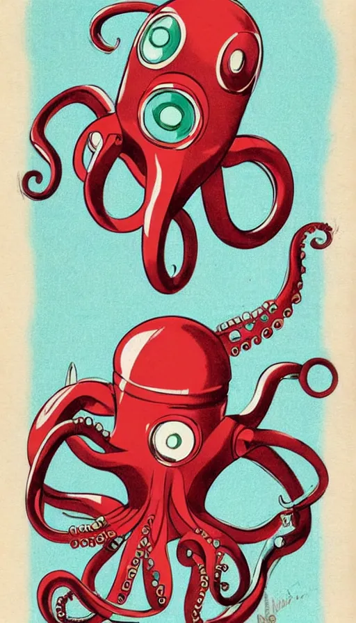 Image similar to 1 9 5 0 s retro future robot android octopus. muted colors. by filbert cunningham