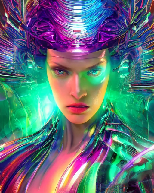 Image similar to a powerful energy psychedelic matrix woman, by alexander fedosav, hyper detailed digital matte painting, concept art, hyperrealism, 1 6 k resolution, cinema 4 d, 8 k resolution, trending on artstation, behance hd, a masterpiece, by stephan martiniere, particles, cel - shaded, power bright neon energy, by david a. hardy,