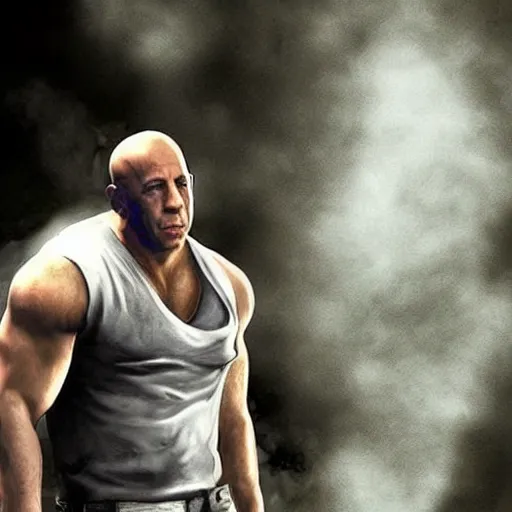 Image similar to vin diesel as a ghost in the video game phasmophobia