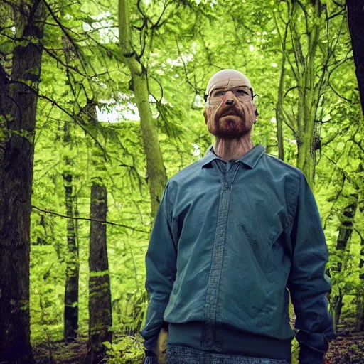 Prompt: Walter White sipping tree in the forest, photography