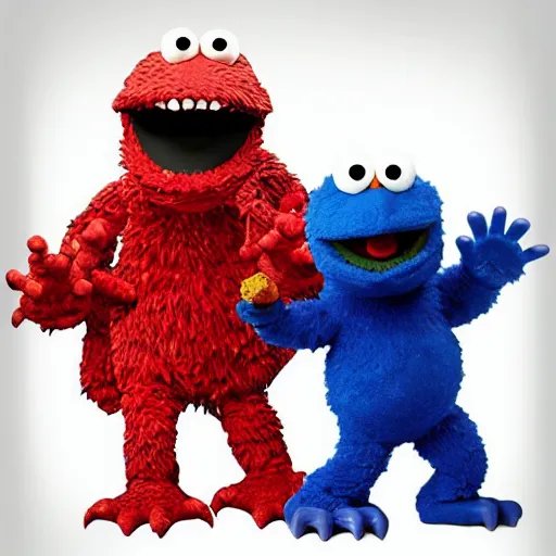 Image similar to godzilla elmo hybrid destroying sesame street