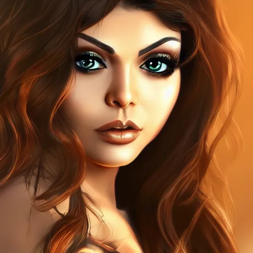 Prompt: portait of haifa wehbe, sensual good looking, long hair centred, hd, very detailed curve, unreal engine, sailor moon style, amazing background, rending artstation