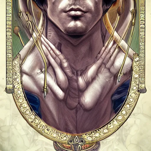 Image similar to portrait greek gods, tarot cards, ornate, ultradetailed, digital art, irina french, heraldo ortega, mandy jurgens, golden ratio, art canvas, award winning, masterpiece trending on artstation 8 k 1 5 0 mpx