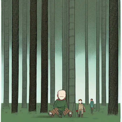 Image similar to highly detailed, boy in the woods by adrian tomine