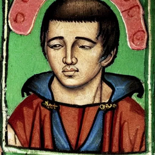 Prompt: medieval manuscript art of baby elvis presley