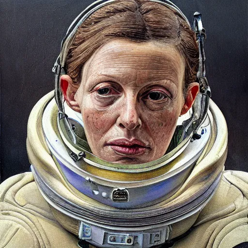 Prompt: high quality high detail painting by lucian freud, hd, woman with scifi suit