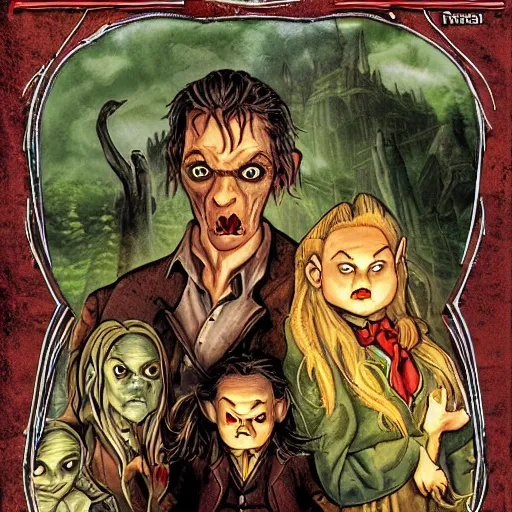 Prompt: Hobbit vampires from hell goosebumps book cover