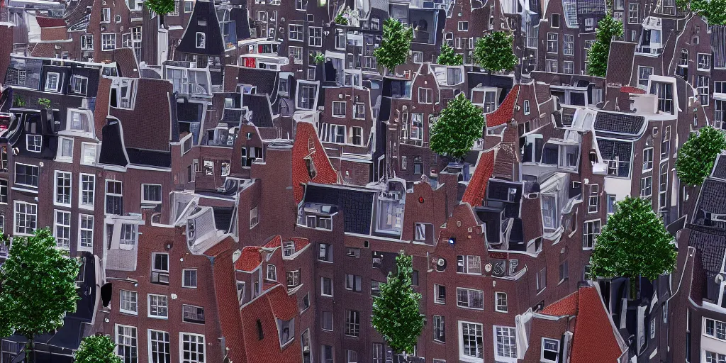 Image similar to the rooftops of amsterdam after the storm. 4 k vray