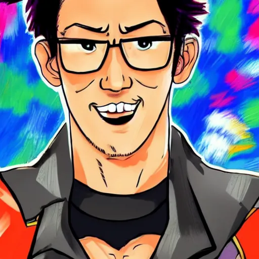 Image similar to markiplier drawn in the style of jojo's bizarre adventure