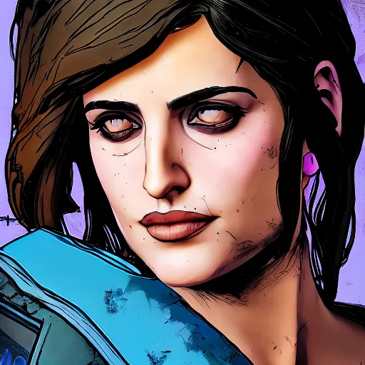 Image similar to penelope cruz portrait, borderlands, tales from the borderlands, the wolf among us, comic, cinematic lighting, studio quality, 8 k