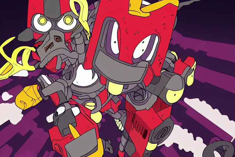 Prompt: demonic robot, in the style of FLCL (2000)