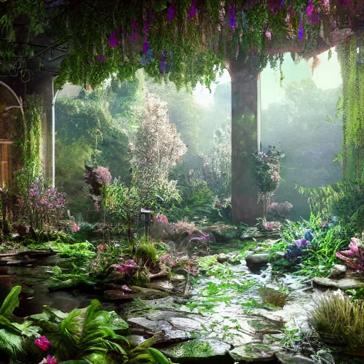 Image similar to ,inside a magical ethereal garden, highly detailed, 4k, HDR, award-winning, artstation, octane render