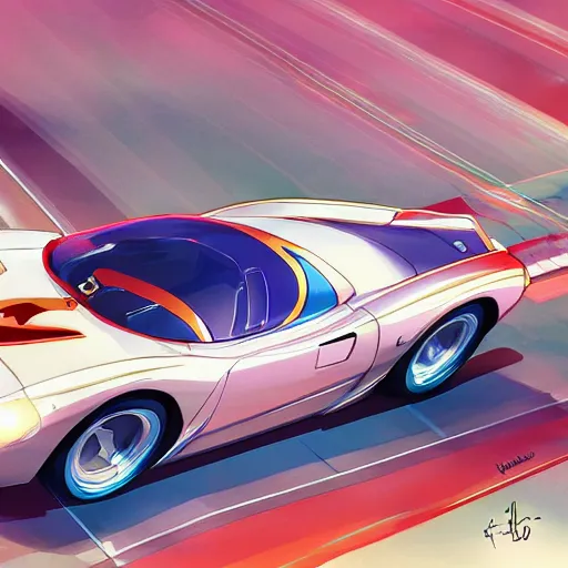 Prompt: speed racer's mach 5 in motion, studio ghibli studio key hideaki anno sakimichan stanley artgerm lau rossdraws james jean marc simonetti elegant highly detailed digital painting artstation pixiv