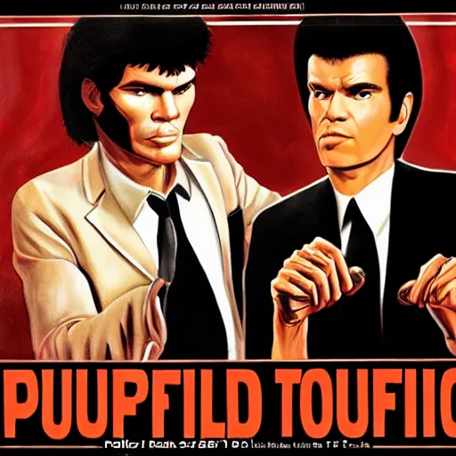 Image similar to bogdanoff brothers pulp fiction poster style!!!!!!!!!!!!!!!