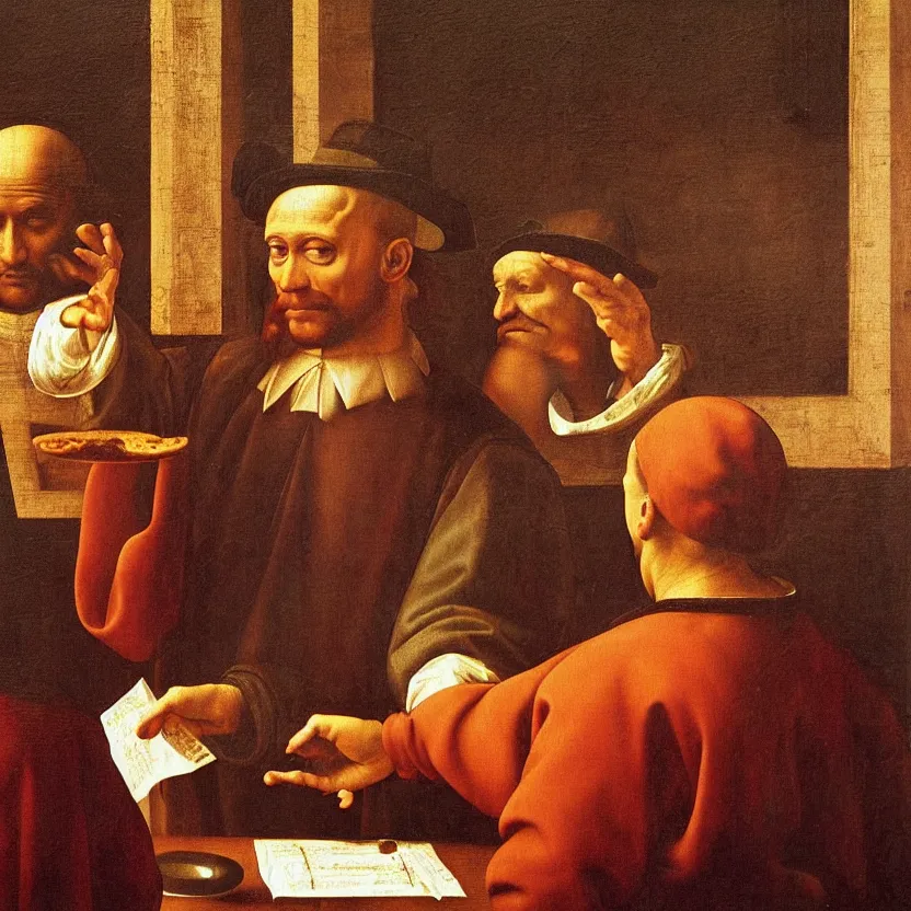 Prompt: Oil painting of a man ordering at McDonald's, renaissance, highly detailed, artstation, by Leonardo da Vinci and Michelangelo