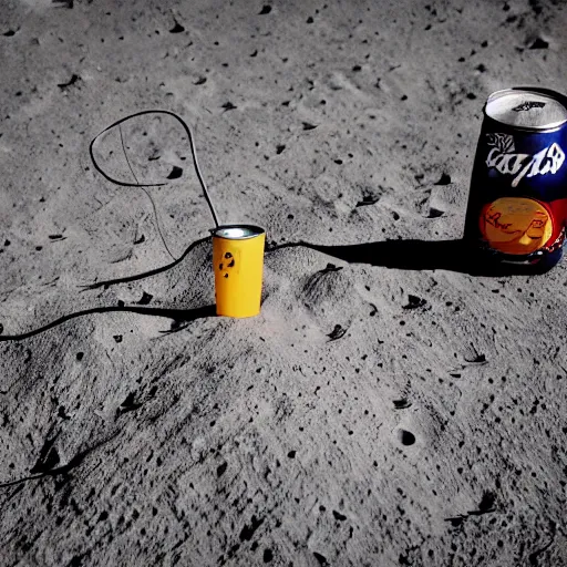 Image similar to photo of an electric guitar and a beer can sitting idle on the moon surface