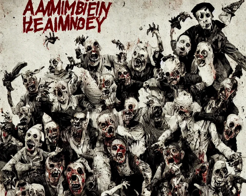 Image similar to a horror movie poster featuring an army of zombie farm animals