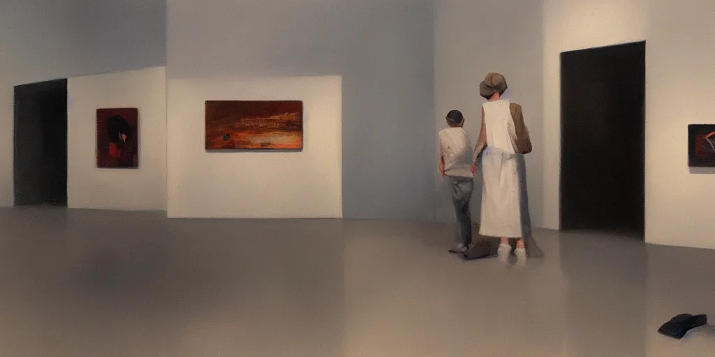 Prompt: an art gallery with pictures in the style of tim eitel