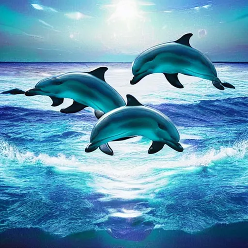 Prompt: dolphins in the ocean, seapunk, creative photo manipulation, creative photoshop, digital art