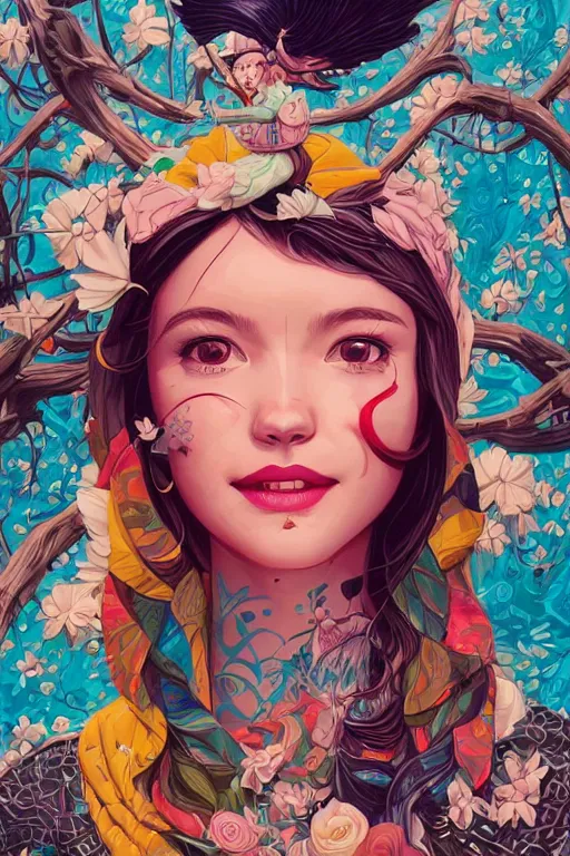 Image similar to a woman smiling cute, Tristan Eaton, victo ngai, artgerm, RHADS, ross draws