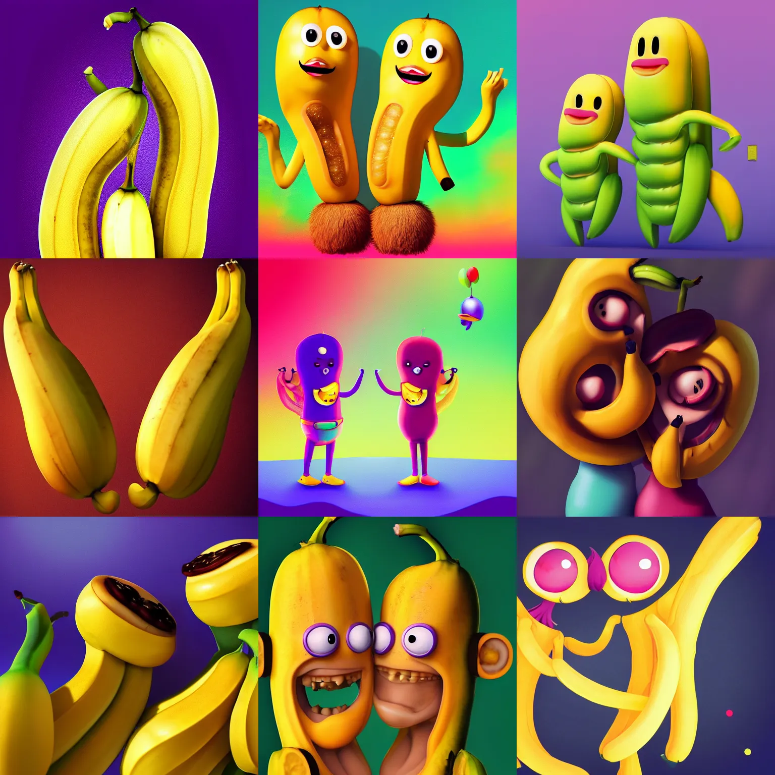 Prompt: A two hugging bananas at the banana disco party, digital art, detailed, beautiful, artstation, behance, 4K