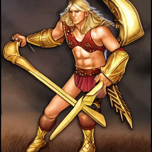 Image similar to a fantasy portrait of a giant golden axe weapon