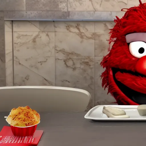 Prompt: photo of elmo at KFC, photorealistic, 4K