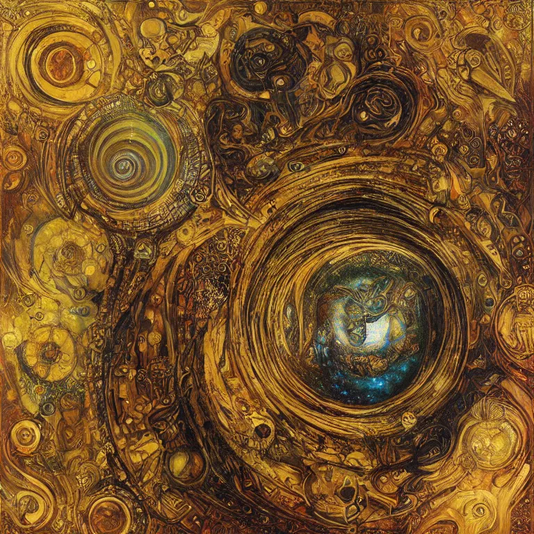 Prompt: Divine Chaos Engine by Karol Bak, Jean Deville, Gustav Klimt, and Vincent Van Gogh, celestial, visionary, sacred fractal structures, ornate gilded medieval icon, spirals, 8k 3D