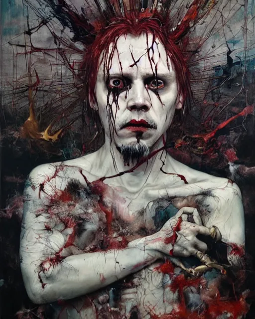 Image similar to the revenant, hauntingly surrealism, gothic, rich deep colours, painted by francis bacon, adrian ghenie, esao andrews, jenny saville, dark art james jean and petra cortright, part by gerhard richter, part by takato yamamoto. 8 k masterpiece.