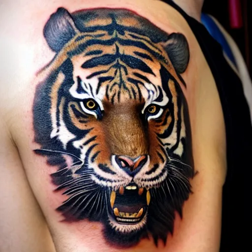 tiger face chest tattoo