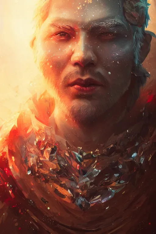 Image similar to a fancy portrait of a crystalized god by Greg Rutkowski, Sung Choi, Mitchell Mohrhauser, Maciej Kuciara, Johnson Ting, Maxim Verehin, Peter Konig, final fantasy , mythical, 8k photorealistic, cinematic lighting, HD, high details, atmospheric,