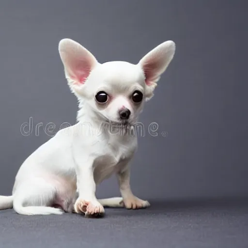 Image similar to white and tan chihuahua with long fur photography soft focus white background