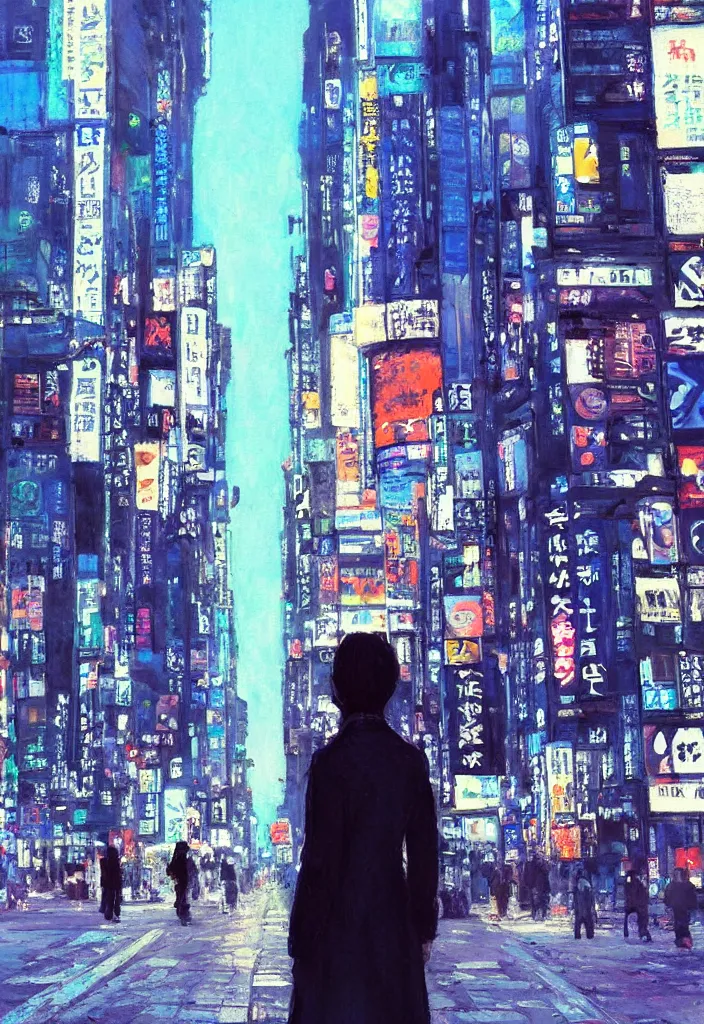 Image similar to tiny god in front of shibuya. cyberpunk. beautiful blue sky. gorgeous epic nature, lofi, vivid colors, amazing light, by jeremy lipkin, by claude monet, heavily inspired by makoto shinkai, inspired by ghibli, masterpiece, multiple brush strokes, impressionist style