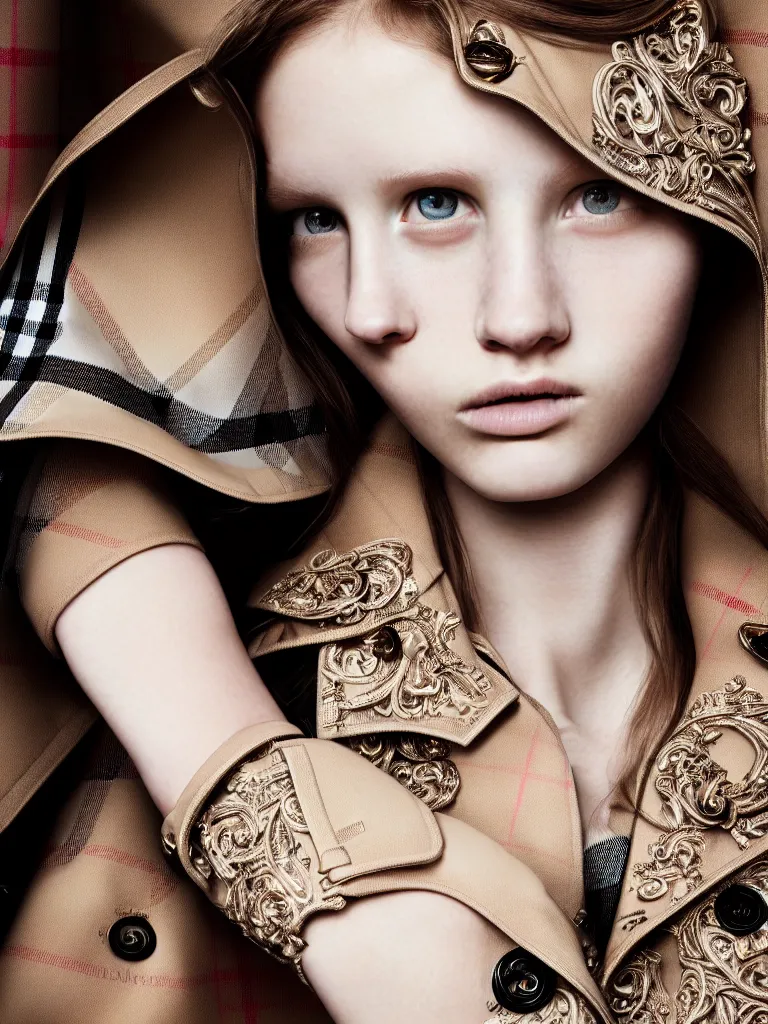 Image similar to burberry portrait, very beautiful, highly detailed, intricate, photography