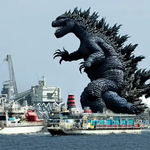 Image similar to godzilla attacking fukushima daiichi unit 4