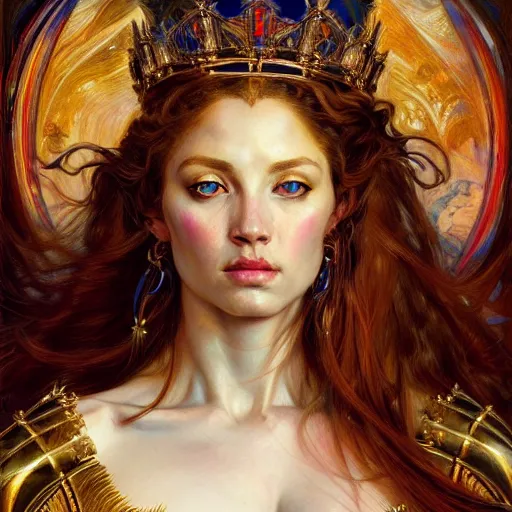 Prompt: highly detailed portrait of a majestic lioness queen in the form of a beautiful woman. d & d. art by eugene delacroix, donato giancola, anna dittmann. trending on artstation, intricate details, energetic composition, golden ratio, concept art, illustration, elegant art, global illuminaition
