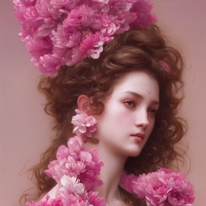 Image similar to pink petals with a ahape of a wonderful goddess, intricate, elegant, highly detailed, wonderful eyes, sweet, digital painting, artstation, concept art, smooth, sharp focus, illustration, art by artgerm and greg rutkowski and alphonse mucha and william - adolphe bouguereau