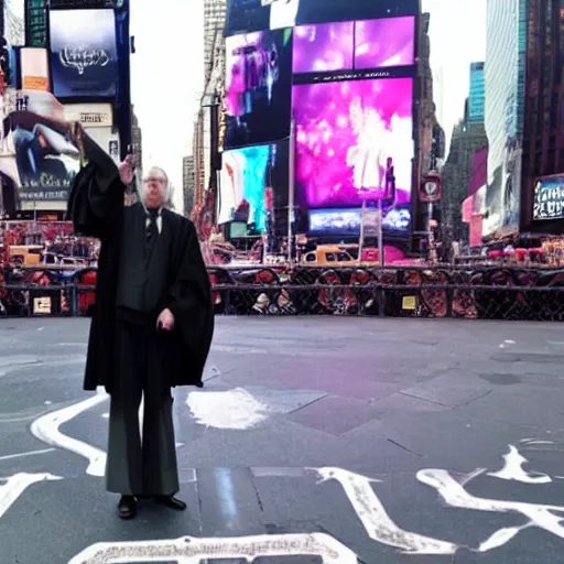 Prompt: Dumbledore using his magic in Times Square