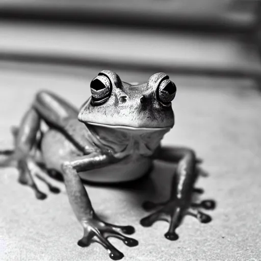 Image similar to An old photo of a sophisticated frog in a nice suit