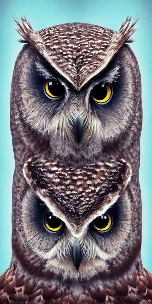 Prompt: potrait of an owl with face containing another world and eyes of the rainbow, artstation, high definition