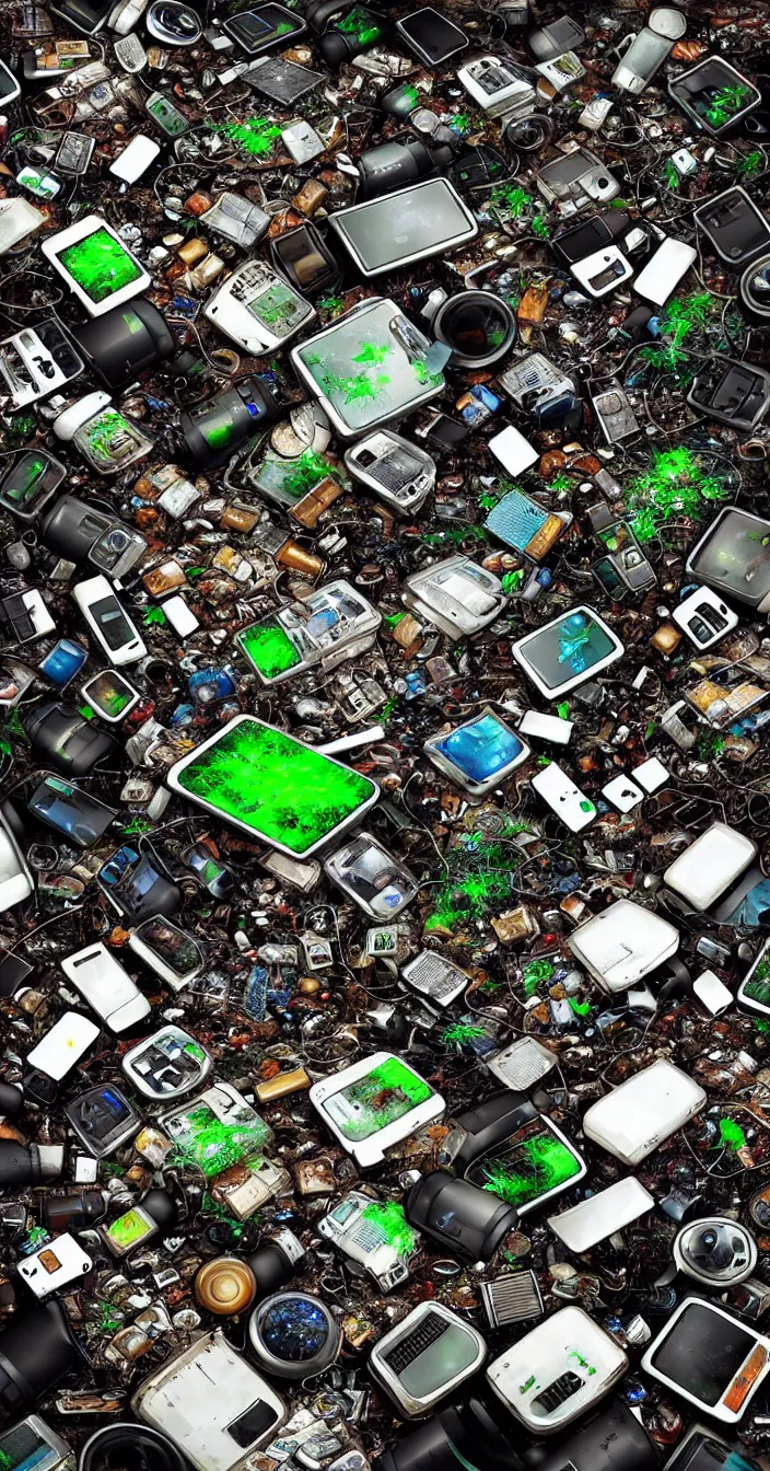 Prompt: realistic photo of problems of electronic waste pollution in future, very sharp focus, very hyper realistic, highly detailed, fantasy art station