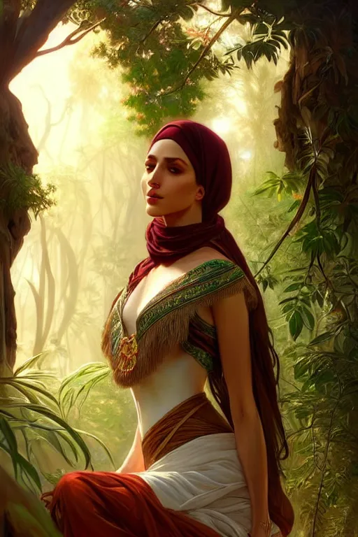 Prompt: beautiful digital painting of a stylish arabian female forest with high detail, 8 k, stunning detail, works by artgerm, greg rutkowski and alphonse mucha, unreal engine 5, 4 k uhd