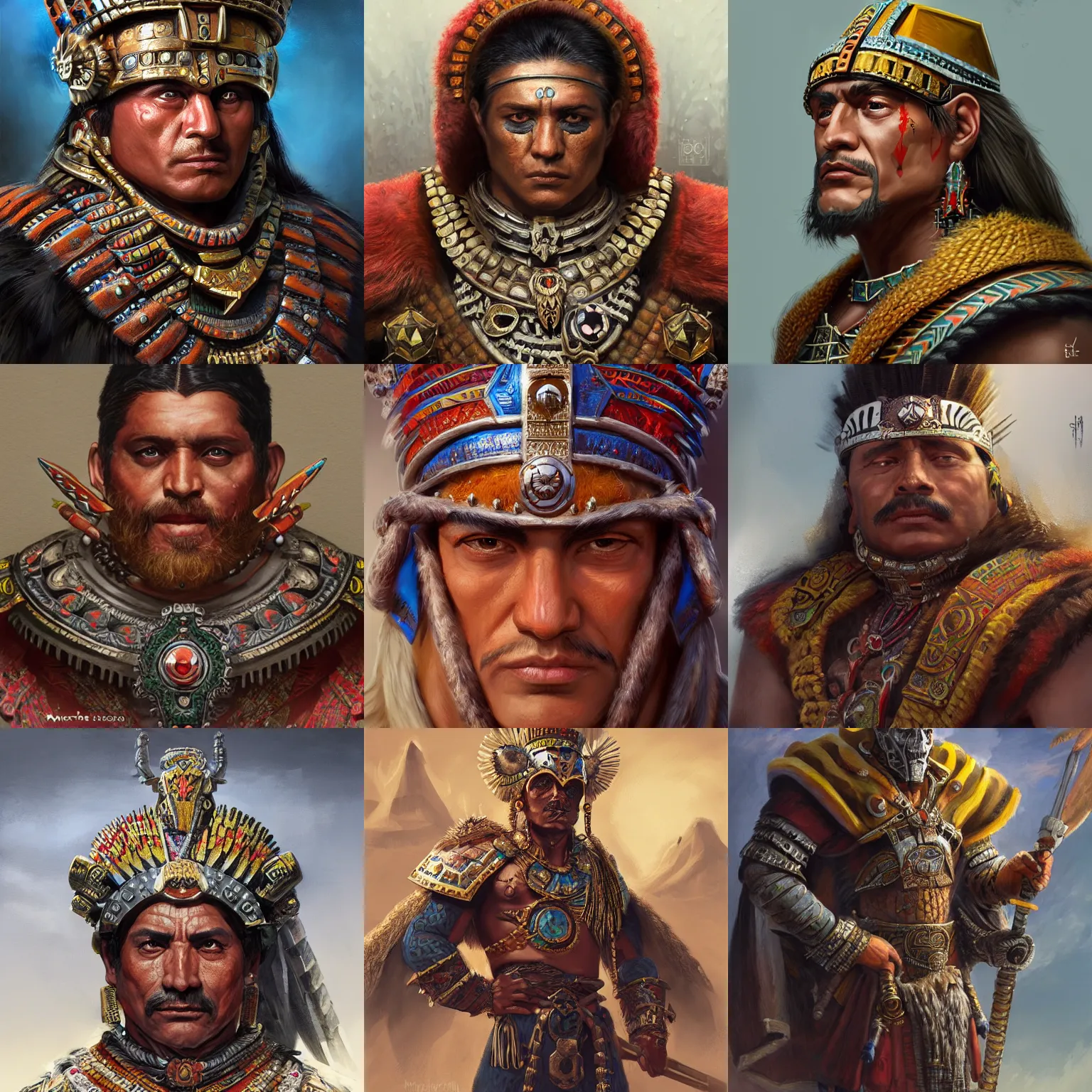 Image similar to aztec emperor, tenoch huerta, D&D, fantasy, portrait, highly detailed, digital painting, trending on artstation, concept art, sharp focus, illustration, art by artgerm and greg rutkowski and magali villeneuve