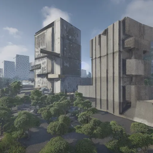Prompt: brutalist architecture surrounded by nature, japan, unreal engine, high detail, 4 k