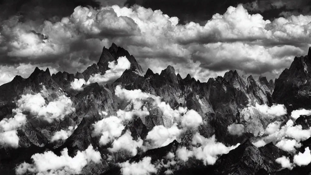 Image similar to mountains and clouds symbolism, surrealism photography by Sebastião Salgado and Sarolta Bán