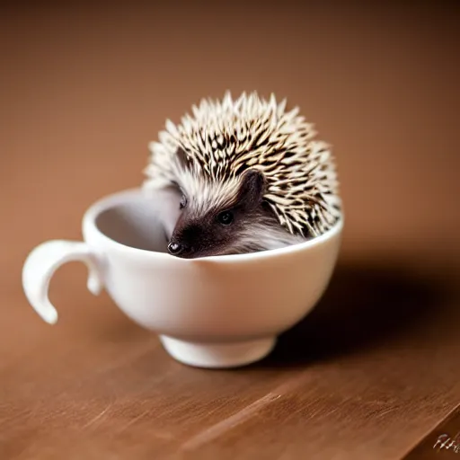 Image similar to baby hedgehog in a teacup, photography, bokeh, sigma 5 0 mm f / 1. 4, minimalistic, 8 k