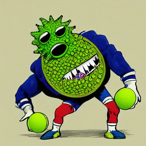 Image similar to a tennis ball monster shrugging shrug , digital art, fantasy, magic, trending on artstation, ultra detailed, professional illustration by Basil Gogos