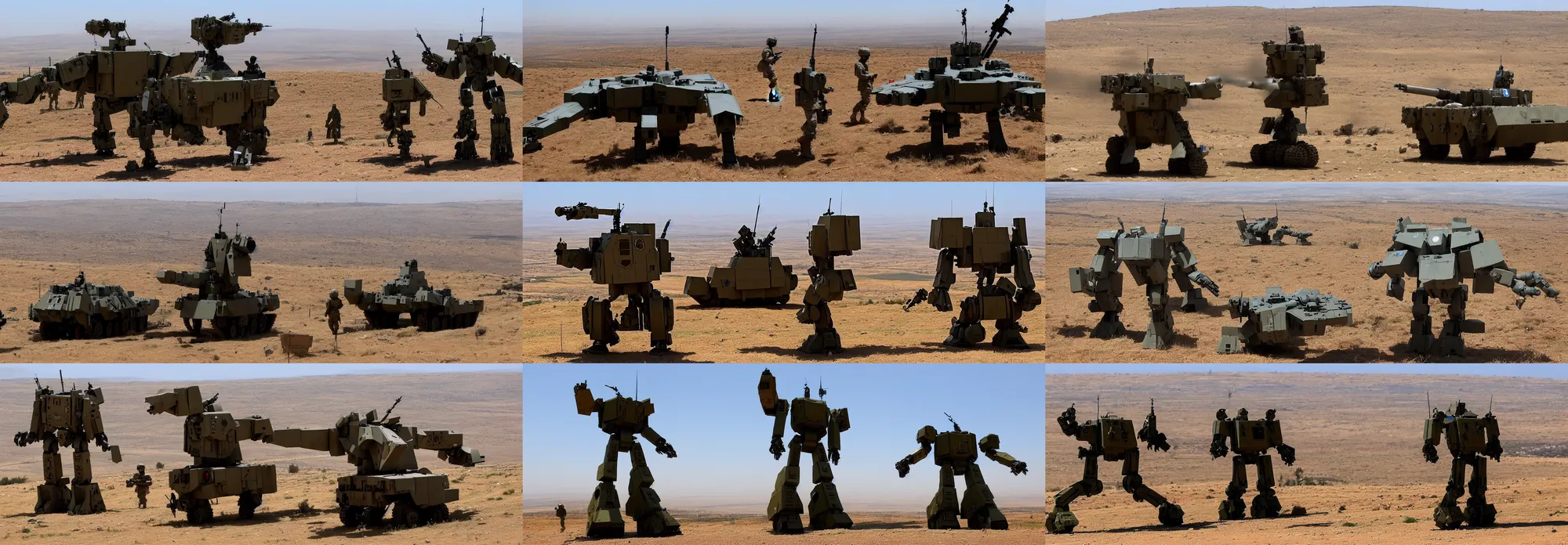 Prompt: military giant mech robot israel defence forces in the golan heights