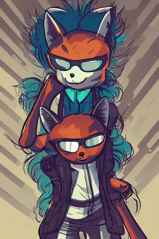 Image similar to a cute cyberpunk anthropomorphic fox with a fluffy tail, comic art, trending on furaffinity, cartoon, kawaii, backlighting, furry art!!!, cel shading, concept art, lineless